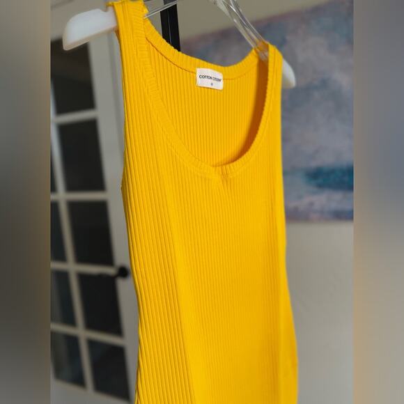 New Cotton Citizen Ibiza Midi Dress in Yellow medium Bodycon Stretch Ribbed - Picture 2 of 4